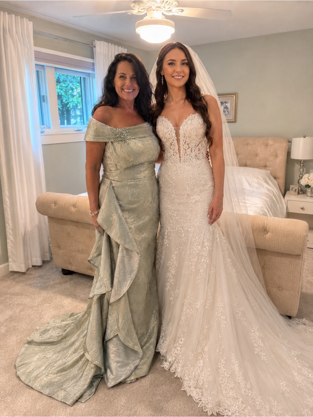 🤩🤍NWT MOTHER OF BRIDE - MARSONI Gown in SAGE & Gorgeous Champagne Brocade,